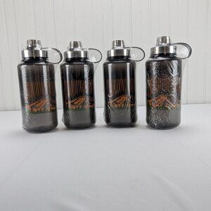 Ozark Trail 32 oz Water Bottle Screw Lid Clear Black Mountain Tree Design Lot 4